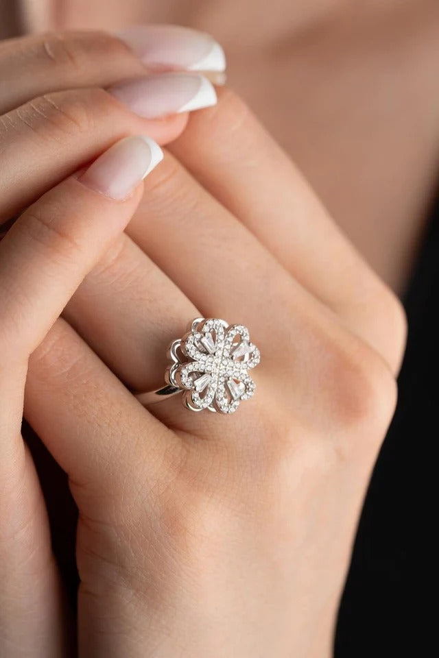 Elegant Flower-Shaped Diamond Ring | Sparkling Silver Jewelry for Women